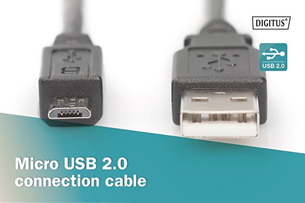 Digitus Tip A - Mikro B St-St 1.8 M USB 2.0 Uyumlu Siyah USB Bağlantı Kablosu