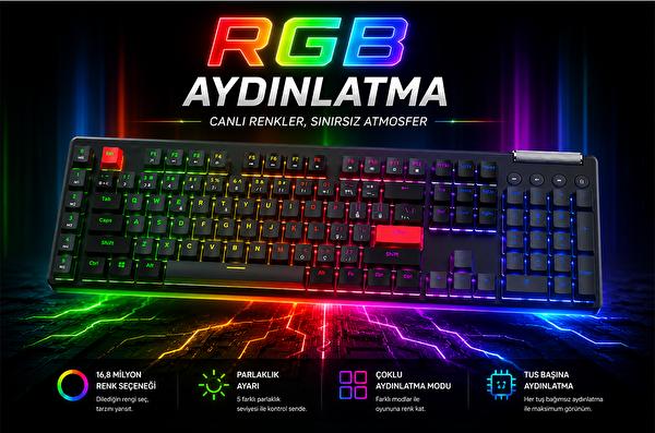 Bronzturq MK1054 RGB-ABS Mekanik Kablolu Klavye