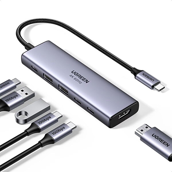 Ugreen35999 CM511 6'sı 1 Arada USB-C Hub 4K 60Hz HDMI USB 3.0 SD TF PD 100W Çoklayıcı Adaptör