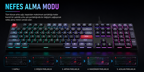 Bronzturq MK1175 Siyah Rainbow Anti-Ghosting Kablolu Mekanik Klavye