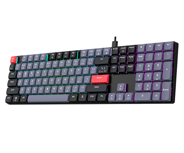 Bronzturq MK1175-GRI Rainbow Anti-Ghosting Kablolu Mekanik Klavye
