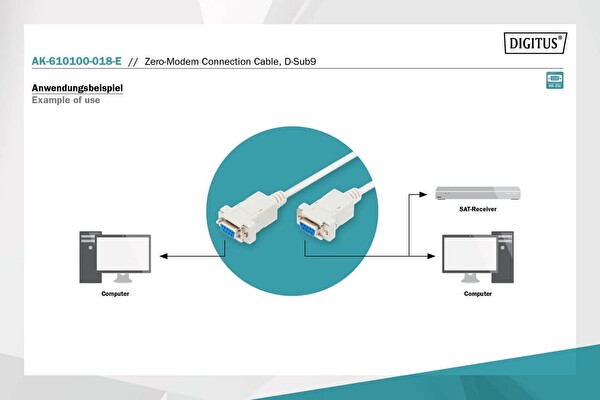 Digitus RS232 DB9 Dişi–Dişi Zero 1,8 Metre Bej Seri Kablosu AK-610100-018-E