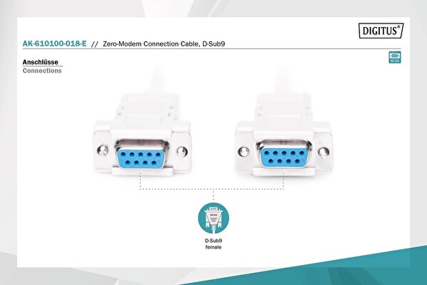 Digitus RS232 DB9 Dişi–Dişi Zero 1,8 Metre Bej Seri Kablosu AK-610100-018-E
