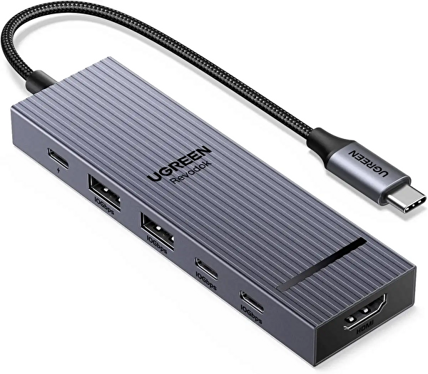 UGREEN CM818 Revodok 6 in 1 USB-C to 2xUSB-A 3.2 1x4K/60Hz HDMI 2xUSB-C 10Gbps 1xUSB-C PD 100W Şarj Desteği Hub