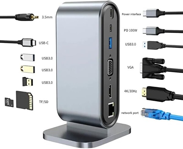 Blue Wings Type-C Support 4 K 12 In 1 Dock Model Pd Station 12'si 1 Arada Dock HDMI 4k 100MBPS Et Çoklayıcı Dönüştürücü Çevirici