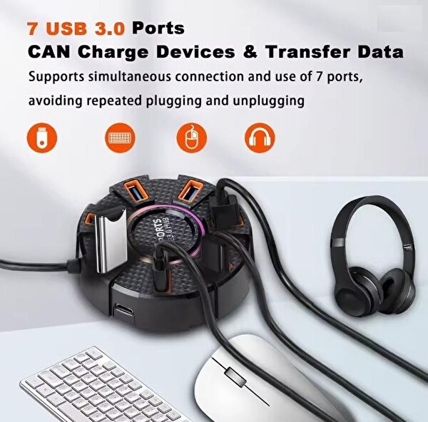 Taplin TK-115 7 Port Ledli USB 3.0 Hub 1.2 Metre