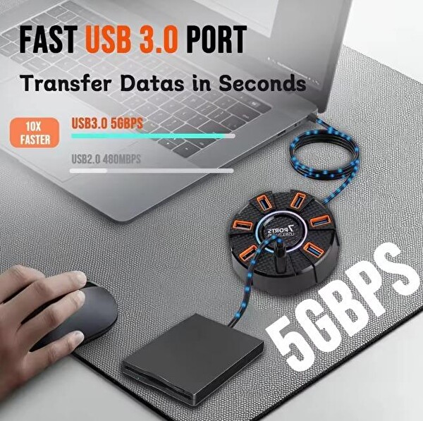 Taplin TK-115 7 Port Ledli USB 3.0 Hub 1.2 Metre