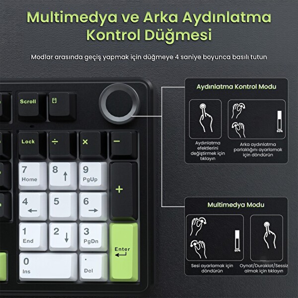 Aula F99 Pro 3 Modlu RGB Hot Swap Mekanik Yıldız Vektör Anahtarlı Kablosuz Makrolu Klavye Yeşil