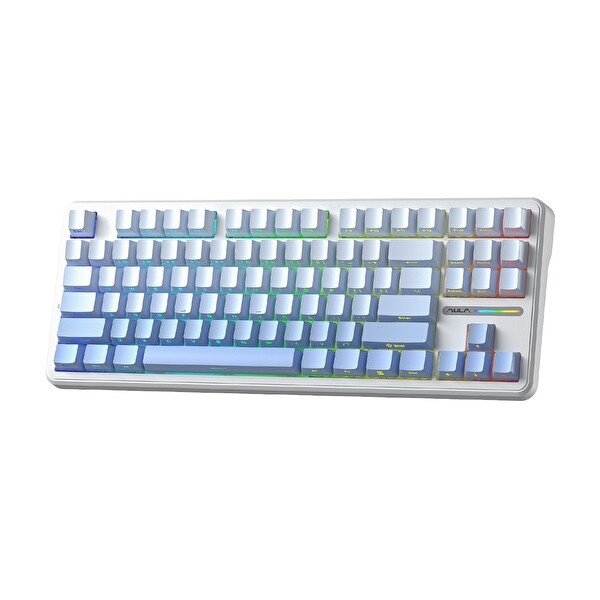 Aula F87 PRO Mekanik RGB TKL GrayWood V4 Anahtar Kablosuz Makrolu Hot Swap Klavye Gradyan Mavi