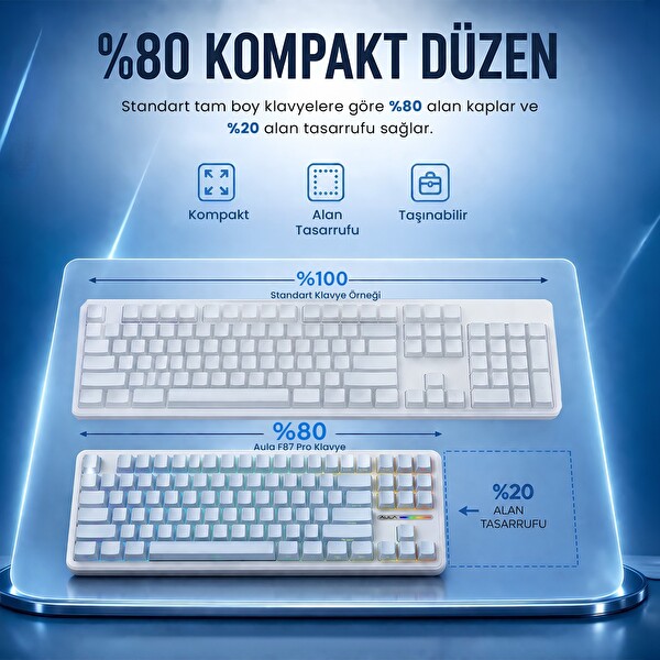 Aula F87 PRO Mekanik RGB TKL GrayWood V4 Anahtar Kablosuz Makrolu Hot Swap Klavye Gradyan Mavi