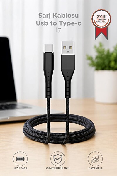 Torima İ7 03210 Siyah USB-A to Type-C Şarj ve Data Kablosu