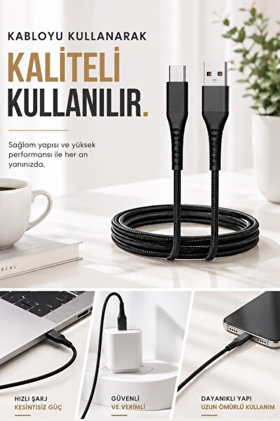 Torima İ7 03210 Siyah USB-A to Type-C Şarj ve Data Kablosu