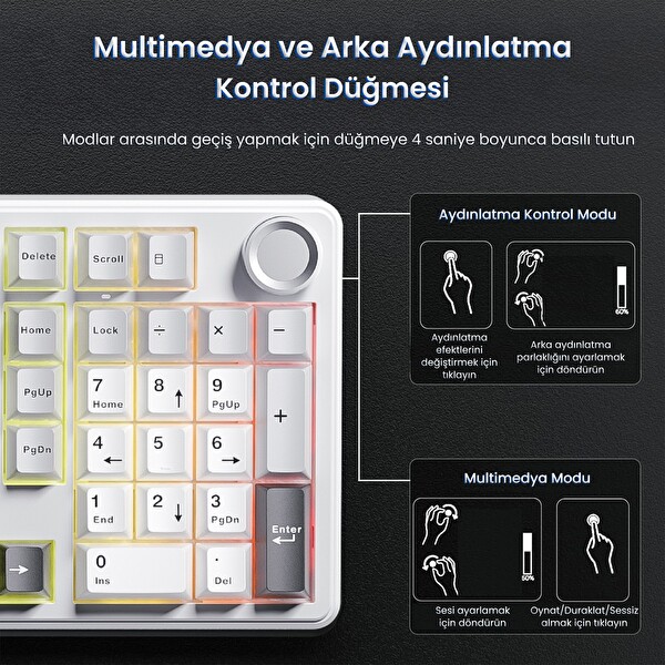 Aula F99 Pro 3 Modlu RGB Hot Swap Mekanik Star Vector Switch Kablosuz Makrolu Klavye Gri