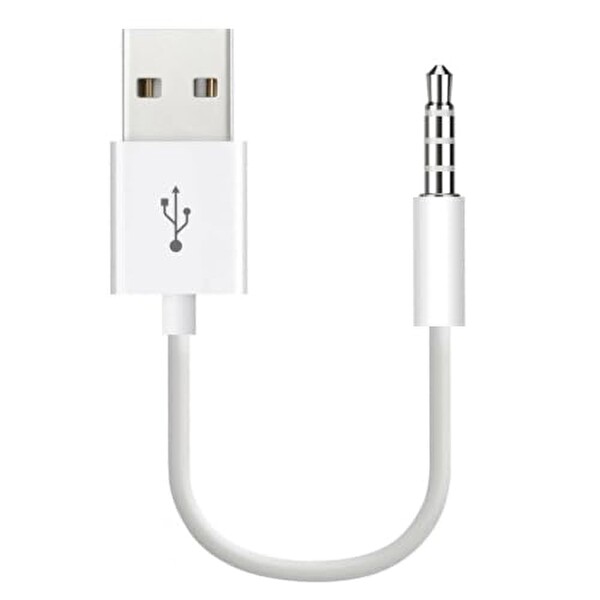 Coverzone iPod Shuffle ile Uyumlu ENT USB Şarj ve Veri Aktarım Kablosu 3.5 MM Jack USB A Senkronizasyon Kablosu