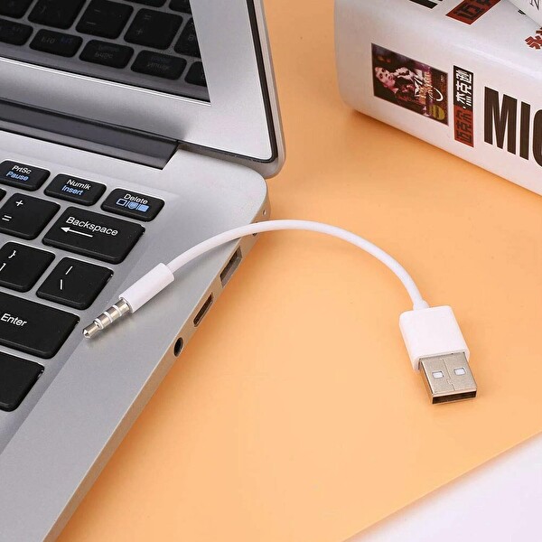 Coverzone iPod Shuffle ile Uyumlu ENT USB Şarj ve Veri Aktarım Kablosu 3.5 MM Jack USB A Senkronizasyon Kablosu