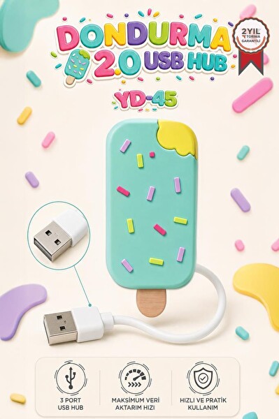 Torima YD45 Dondurma USB Hub Dağıtıcı 2.0 USB - Type-C Port Çoğaltıcı Su Yeşili