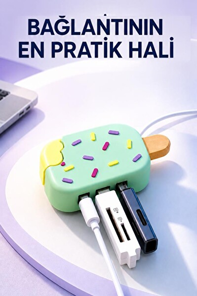 Torima YD45 Dondurma USB Hub Dağıtıcı 2.0 USB - Type-C Port Çoğaltıcı Su Yeşili
