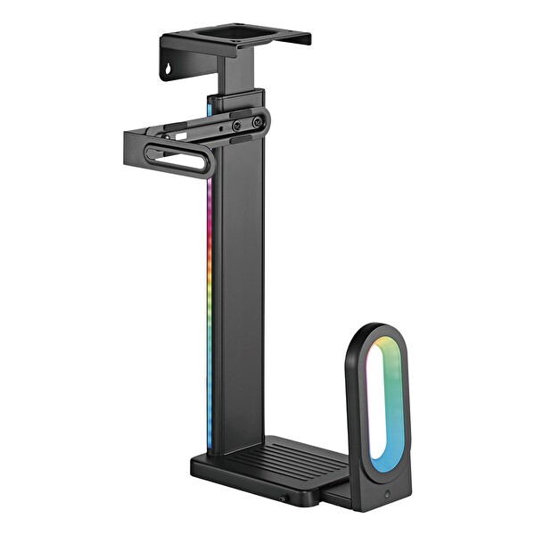 Brateck CPB-26R RGB Aydınlatmalı Kolay Kurulum Masa Altı-Duvar Destekli Siyah Kasa Tutucu