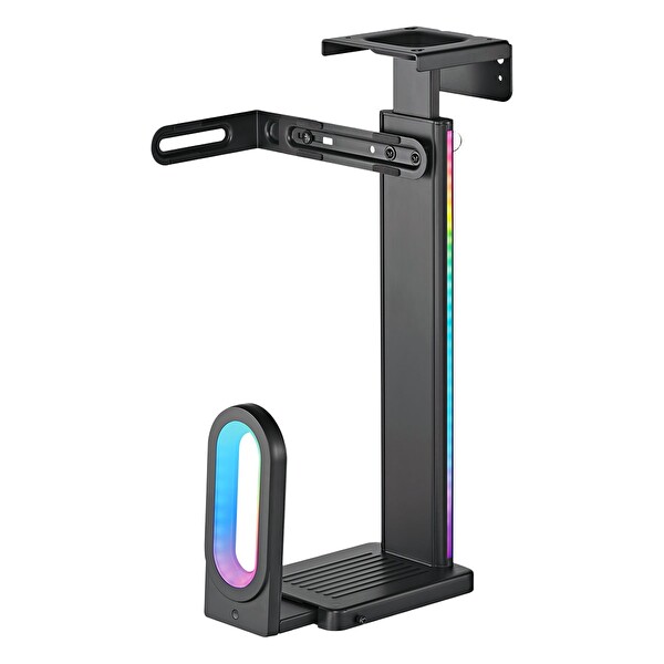 Brateck CPB-26R RGB Aydınlatmalı Kolay Kurulum Masa Altı-Duvar Destekli Siyah Kasa Tutucu