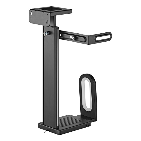 Brateck CPB-26R RGB Aydınlatmalı Kolay Kurulum Masa Altı-Duvar Destekli Siyah Kasa Tutucu