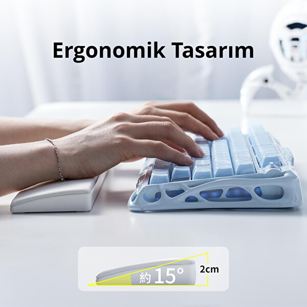 GravaStar GS-A7-WR-WHT Beyaz Kaymaz Taban Klavye Bilek Desteği