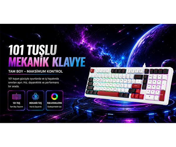 Bronzturq MK1176 3'ü 1 Arada Kablolu + 2.4G + Bluetooth RGB 101 Tuşlu Anti-Ghosting Mekanik Klavye