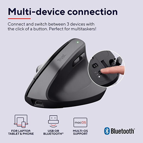 Trust Bayo Siyah Ergonomik Kablosuz Mouse