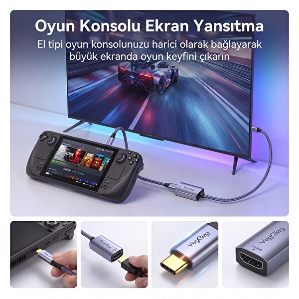 VegGieg Type-C to HDMI 4K 60Hz OFC Bakır Çevirici Dönüştürücü Adaptör