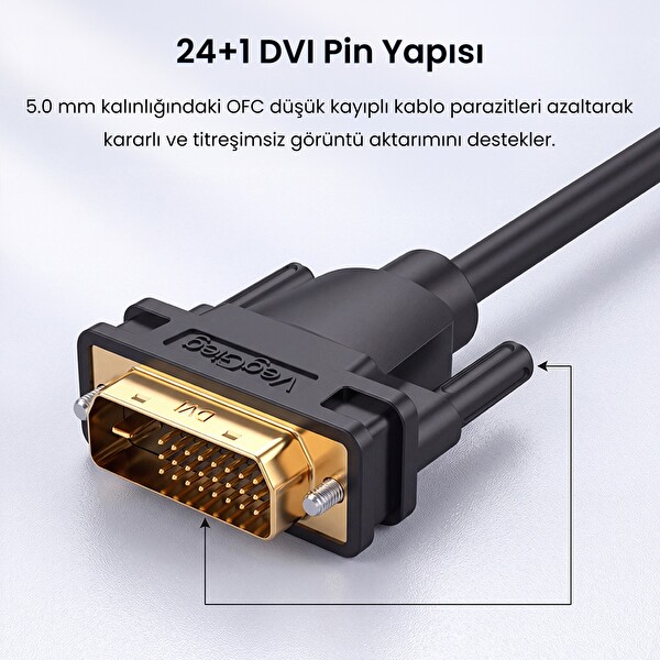 VegGieg DVI 24+1 to VGA Çevirici Görüntü Dönüştürücü Adaptör Full HD 1080P 60Hz