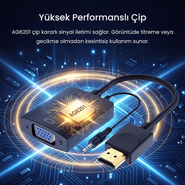 VegGieg HDMI to VGA Çevirici Adaptör 3.5mm Ses Çıkışlı Full HD 1080P 60Hz