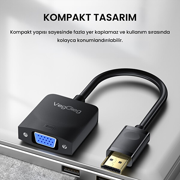 VegGieg DisplayPort (DP) to VGA Full HD 1080P 60Hz Çevirici Dönüştürücü Adaptör