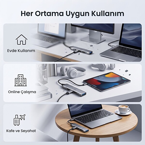 VegGieg 4 Portlu USB-A to USB 3.0 + 3xUSB 2.0 Çoklayıcı Dönüştürücü USB Hub
