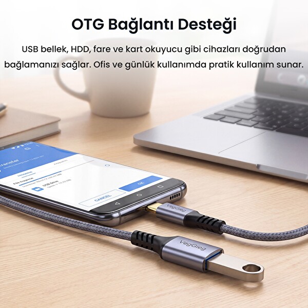 Veggieg USB-C to USB-A Dişi OTG Adaptör USB 3.2 10Gbps Type-C Dönüştürücü