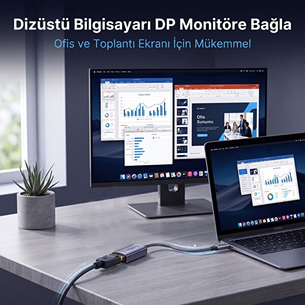 VegGieg Type-C to DisplayPort (DP) 8K 60Hz OFC Bakır Çevirici Dönüştürücü Adaptör