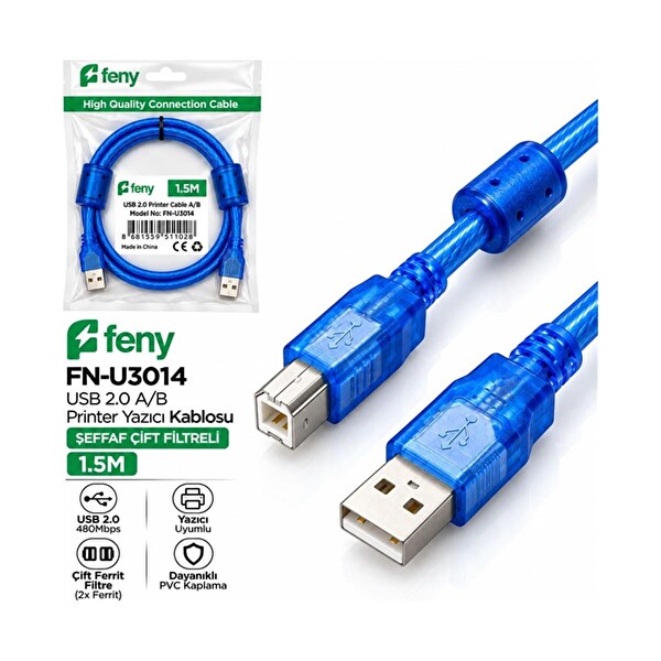 Feny FN-U3014 USB 2.0 Yazıcı Kablosu Çift Filtreli 1.5 M