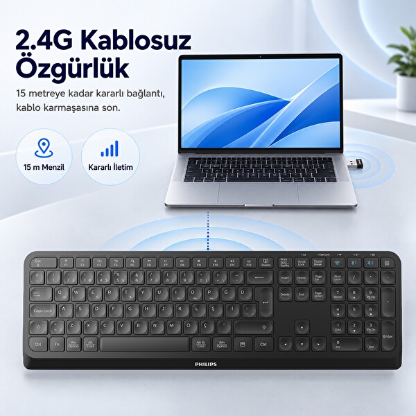 Philips SPK6407B 2 Kanallı Ofis Multimedya Türkçe Q Klavye Kablosuz Siyah