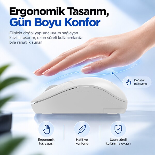 Philips SPK7358W 1600 DPI Sessiz Optik Kablosuz Mouse Ergonomik Beyaz