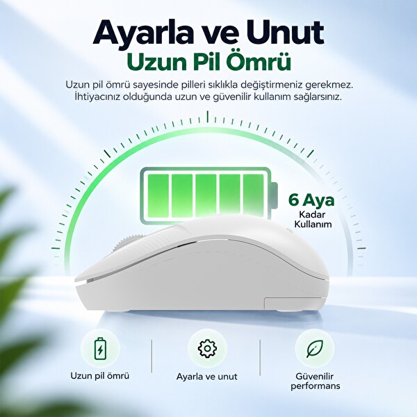Philips SPK7358W 1600 DPI Sessiz Optik Kablosuz Mouse Ergonomik Beyaz
