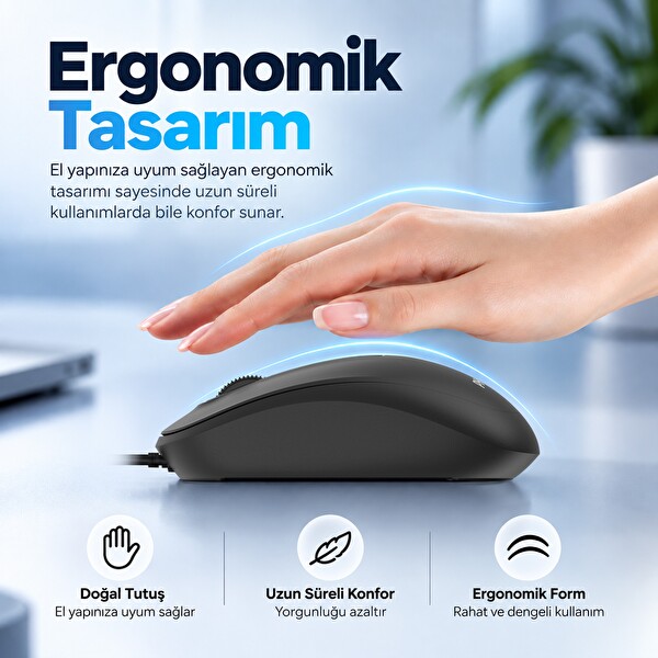 Philips SPK7358B 1600 DPI Sessiz Optik Kablosuz Mouse Ergonomik Siyah