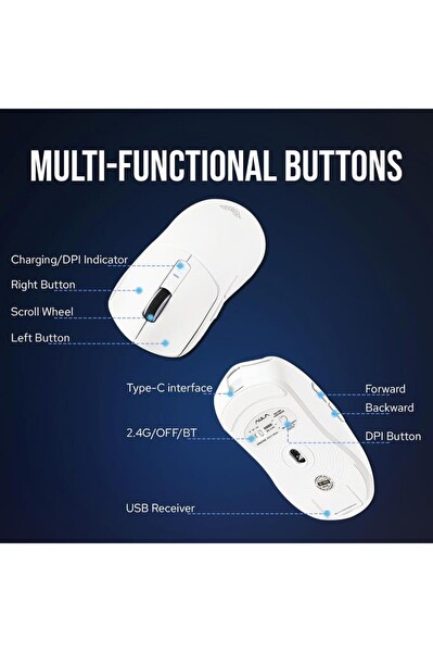 Aula SC580X Süper Hafif Oyun Faresi Üç Modlu 10000 DPI Şarj Edilebilir Kablosuz Mouse