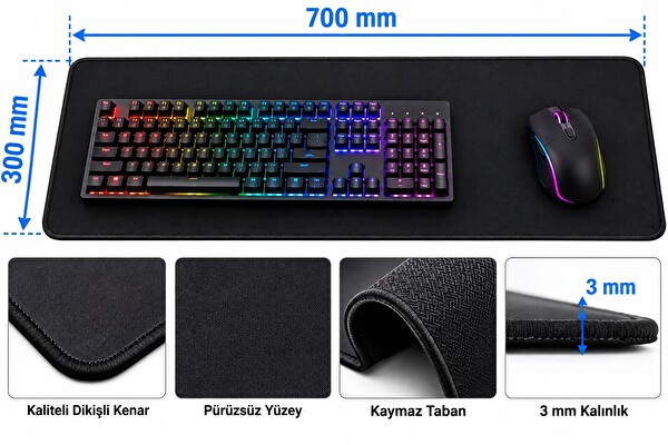 Hadron ZR917 300x700 MM Siyah Mouse Pad
