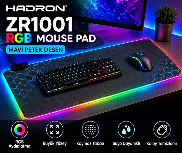 Hadron ZR1001 Mavi Petek Desenli RGB Ledli Mouse Pad 300 x 800 MM