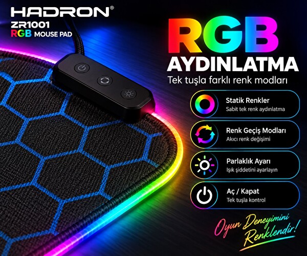 Hadron ZR1001 Mavi Petek Desenli RGB Ledli Mouse Pad 300 x 800 MM