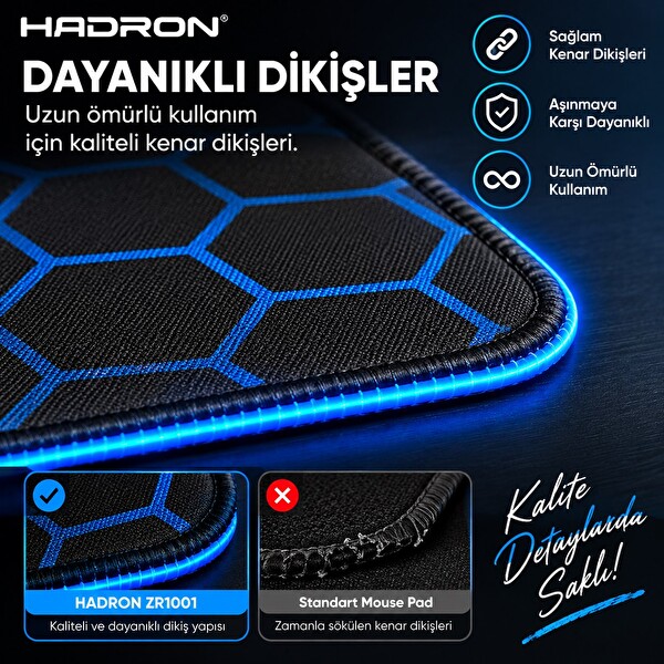 Hadron ZR1001 Mavi Petek Desenli RGB Ledli Mouse Pad 300 x 800 MM