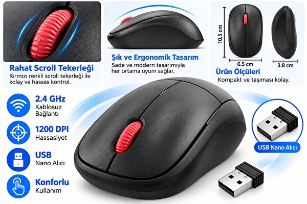 Nodar ND3409 2.4 GHz 1200 DPI Kablosuz Mouse Siyah