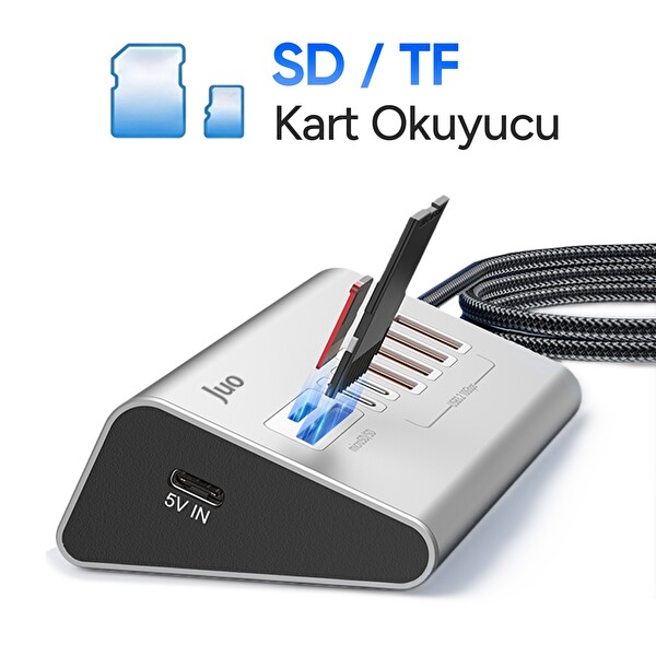 Juo JH432 Type-C ve USB-A 8 Portlu 4xUSB-A 2xType-C 10Gbps USB Hub Çoklayıcı SD - MicroSD Kart Okuyucu Dönüştürücü Hub