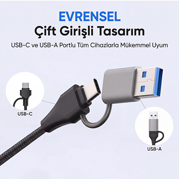 Juo JH432 Type-C ve USB-A 8 Portlu 4xUSB-A 2xType-C 10Gbps USB Hub Çoklayıcı SD - MicroSD Kart Okuyucu Dönüştürücü Hub