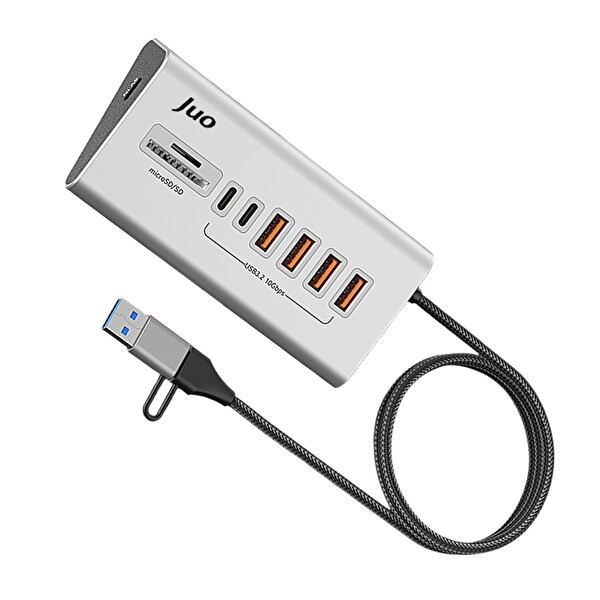 Juo JH432 Type-C ve USB-A 8 Portlu 4xUSB-A 2xType-C 10Gbps USB Hub Çoklayıcı SD - MicroSD Kart Okuyucu Dönüştürücü Hub