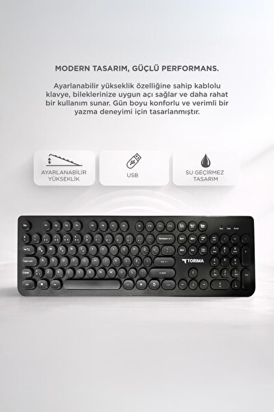 Torima TK09 Retro Daktilo Görünümlü Q Kablolu Klavye Siyah