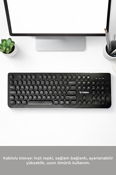 Torima TK09 Retro Daktilo Görünümlü Q Kablolu Klavye Siyah